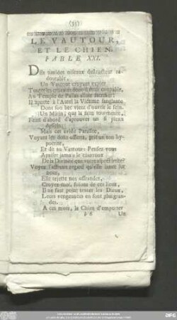 Le Vautour, Et Le Chien. Fable XXI.