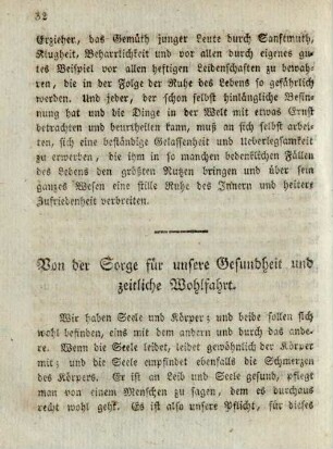 Von der Sorge für unsere Gesundheit und zeitliche Wohlfahrt