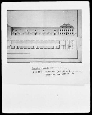 Warschau, Sächsisches Palais, Fassadenaufriß und Grundriß