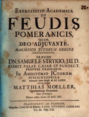 Exercitatio acad. de feudis Pomeranicis