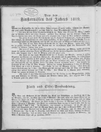 Von den Finsternissen des Jahres 1819.