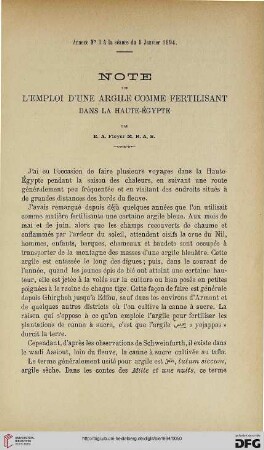 3.Ser. 5.1894: Note sur l'emploi d'une argile comme fertilisant dans la Haute-Égypte
