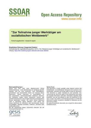 "Zur Teilnahme junger Werktätiger am sozialistischen Wettbewerb"