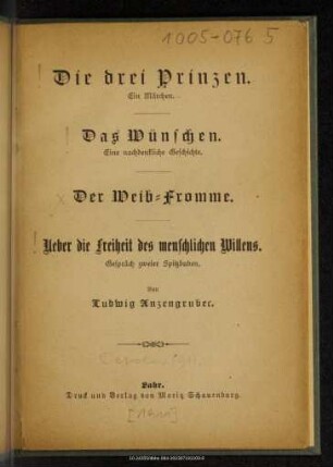Die drei Prinzen : ein Märchen
