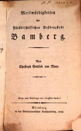 Merkwürdigkeiten der Fürstbischöflichen Residenzstadt Bamberg