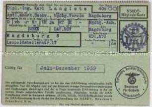 Mitgliedsausweis des NS-Technikerbundes (NSBDT)