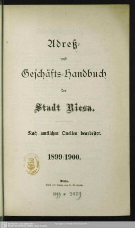1899/1900(1899): Adreß- und Geschäfts-Handbuch der Stadt Riesa