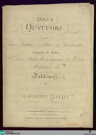 Deux quatuors pour deux violons, alto et violoncelle : Oeuvre 77