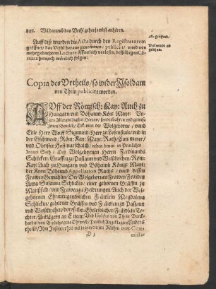 Copia des Urtheils/ so wider Isoldam von Thein publicirt worden.