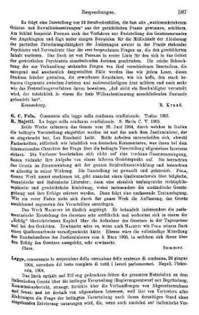 587, G. C. Pola, Commento alla legge sulla condanna condizionale, 1905 / R. Majetti, La legge sulla condanna condizionale, 1905