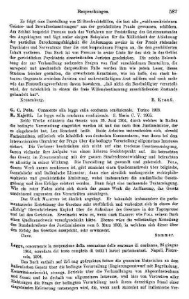 587, G. C. Pola, Commento alla legge sulla condanna condizionale, 1905 / R. Majetti, La legge sulla condanna condizionale, 1905