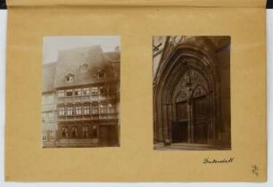 Wohnhaus, Duderstadt. Oberkirche St. Cyrakius, Duderstadt: Ansicht Wohnhaus, Ansicht Portal Kirche (aus: Skizzen- und Fotoalbum 22)
