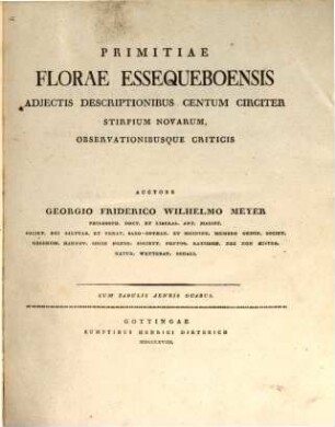 Primitiae florae essequeboensis : Adjectis descriptionibus centum circiter stirpium novarum, observationibusque criticis : Cum tabulis aeneis duabus