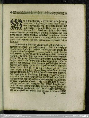 [Historia und Eigenschafft des Epidemischen Fiebers]