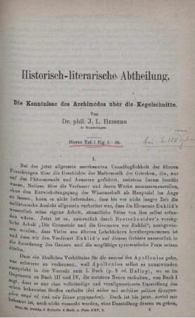 Die Kenntnisse des Archimèdes über die Kegelschnitte