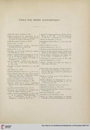 Table par ordre alphabétique