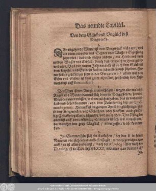 Das neundte Capittel. Von dem Glück und Unglück deß Bergwercks.