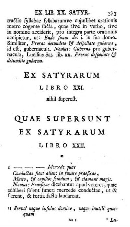 Quae supersunt Ex Satyrarum Libro XXII.