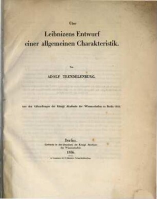 Über Leibnizens Entwurf einer allgemeinen Charakteristik