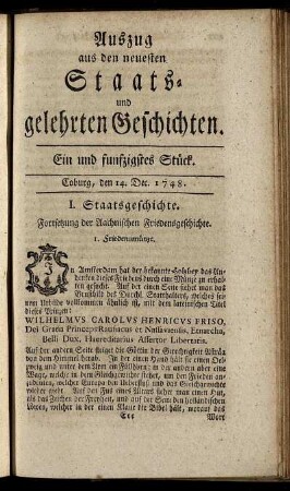 Ein und funfzigstes Stück. Coburg, den 14. Dec. 1748.