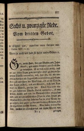 Sechs und zwanzigste Rede. Vom dritten Geboth. - Dreyßigste Rede. Vom achten, neunten und zehnten Gebothe.