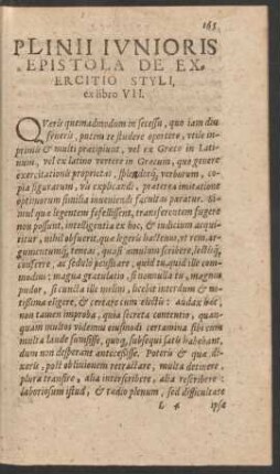 Plinii Iunioris Epistola De Exercitatio Styli, es libro VII.