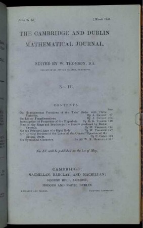 The Cambridge and Dublin Mathematical Journal. No. III.