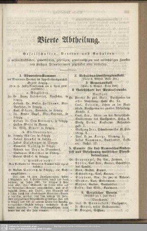 Vierte Abtheilung. Gesellschaften, Vereine und Anstalten
