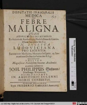 Disputatio Inauguralis Medica De Febre Maligna