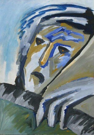 Kopfild mit blauer Hand