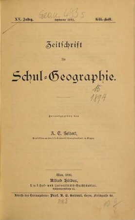 Zeitschrift für Schulgeographie, 15. 1894