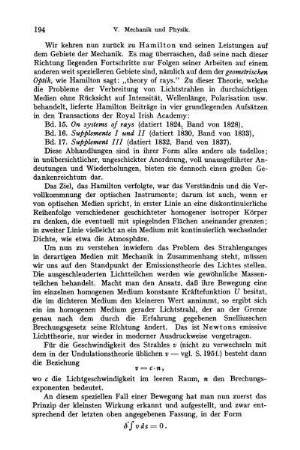 Hamiltons Arbeiten zur Optik und Mechanik.