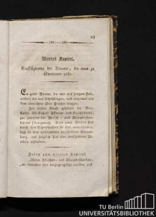 Viertes Kapitel. Klassifizierung der Bäume, die man zu Spalieren zieht.