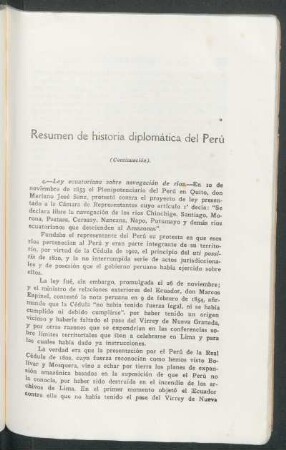 Resumen de historia diplomática del Perú - (Continuación)
