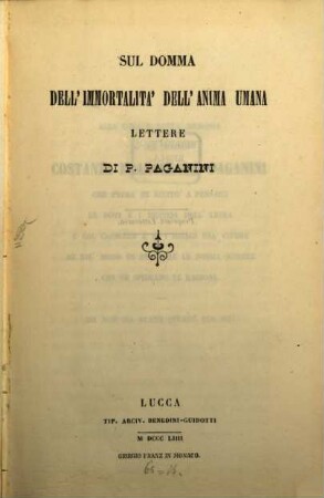 Sul domma dell'immortalità dell'anima umana : Lettere