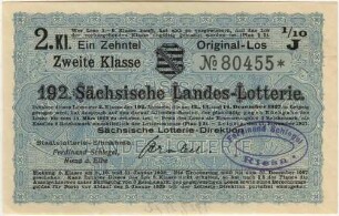 3 Reichsmark / 6 Reichsmark - 1/10 Los, 2. Klasse