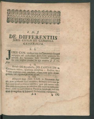 De Differentiis Iuris Civilis Et Canonici. Generalia.
