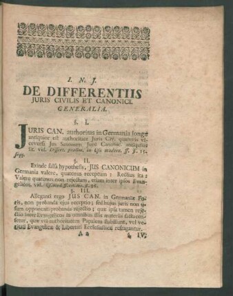 De Differentiis Iuris Civilis Et Canonici. Generalia.