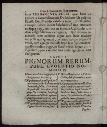 Caput I. Pignorum Rerumpubl. Evolutio Nominalis.