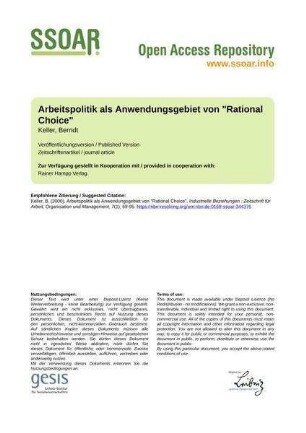 Arbeitspolitik als Anwendungsgebiet von "Rational Choice"