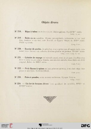 Objets divers (Nr. 218-224)