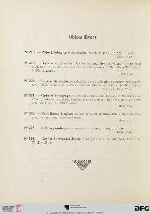 Objets divers (Nr. 218-224)