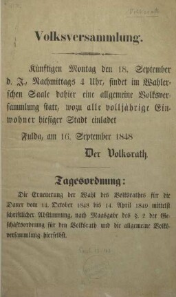 Volksversammlung. Fulda, am 16. September 1848.