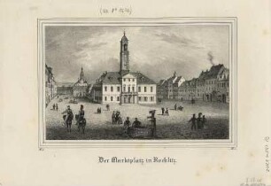 Ansicht vom Marktplatz in Rochlitz, Lithographie, 1837