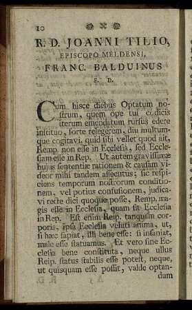 R. D. Joanni Tilio, Episcopo Meldensi, Franc. Balduinus S. D.