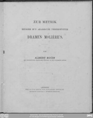 Zur Metrik einiger ins Arabische übersetzter Dramen Molières