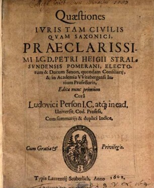 Quaestiones Iuris tam civilis tam Saxonici, 1 (1601)