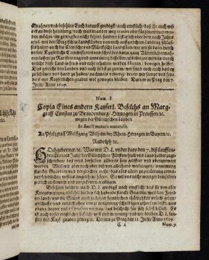 C2r Num. 8, Copia Eines andern Kayserl. Befelchs an Marggraff Ernsten zu Brandenburg ...