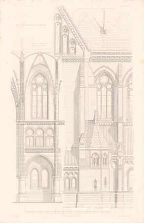 St. Johanniskirche, Hamburg-Altona: Ansicht, Innenansicht (aus: Atlas zur Zeitschrift für Bauwesen, hrsg. v. F. Endell, Jg. 27, 1877)