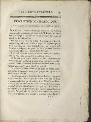 Description Minéralogique Des montagnes qui s'élevent autour de la vallée des Gistau